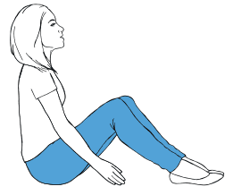 An illustration of a woman sitting on the floor with her knees raised - the Lazy  W position for heart attacks